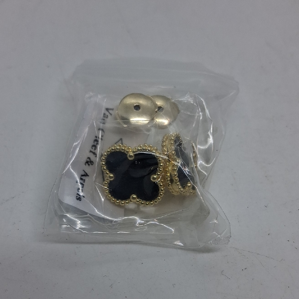 NWT Gold and Black Clover Designer Pendant Earrings